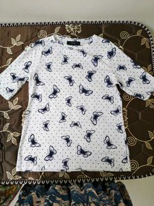 White Butterfly Print Top