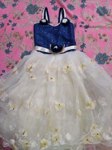 Girls' Blue &amp; White Party Dress