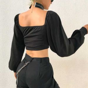 Black Puff Sleeve Off-Shoulder Top