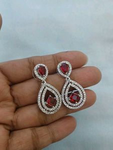 Elegant Red Stone Drop Earrings