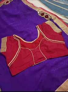 Beautiful Violet Colour Saree With Blouse 🤩