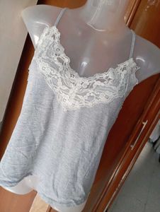 Grey Lace Trim Cami Top
