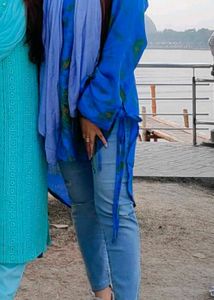 Blue &amp; Green Tie-Dye high low Shirt