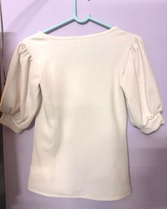Cream Square Neck Puff Sleeve Top