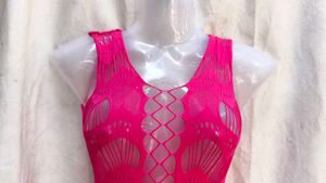 Vibrant Pink Crochet Bikini Cover-Up Dress
