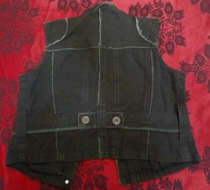 Edgy Black Denim Vest with Sequins