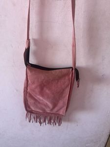 Boho Pink Embroidered Fringed Sling Bag