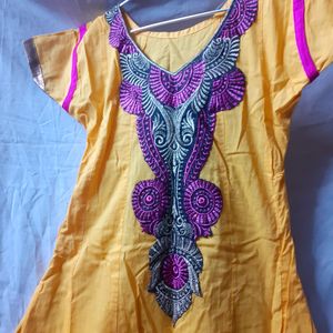 Tailor Made Gold Ethnic Embroidery Anarkali Kurti