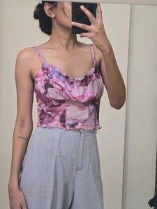 Pink Marble Print Mesh Tank Top