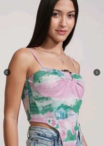 New Abstract Print Gathered Corset Top