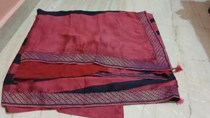 Stylish Maroon and Blue Striped Saree