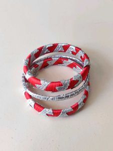Red &amp; Silver Embellished Bangles