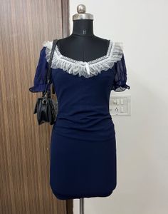 Navy Blue Lace Trim Dress