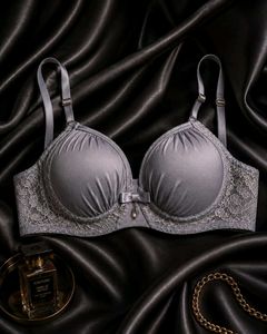 New Elegant Grey Lace Trim Bra