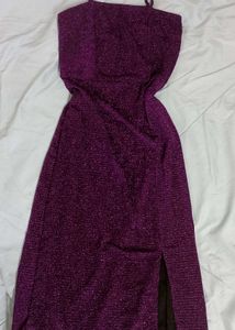 Sparkling Purple Maxi Dress with High Slit