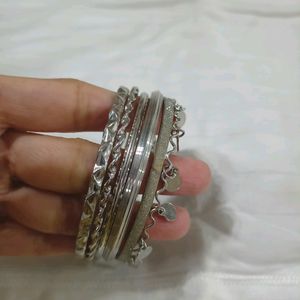 Silver Bangles Bracelet Set Of 5
