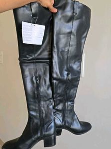 DELIZE Faux Leather Thigh High Comfy Boots