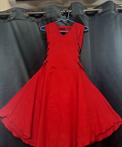 Red A-Line Dress with Lace-Up Sides