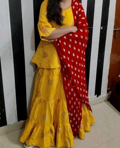Yellow Lehenga Choli with Red Dupatta