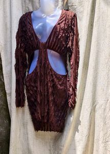 I. Unique Textured Brown Mini Dress