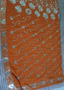 Elegant Orange Sequin Saree