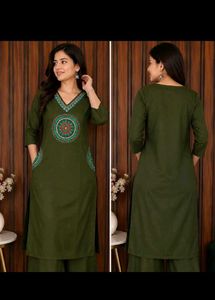 Olive Green Embroidered Kurta Set