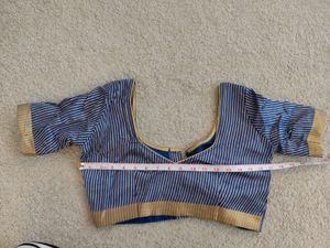 Simple Royal blue Saree with Striped Blouse