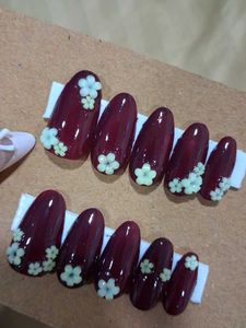 Maroon Floral Press-On Nails