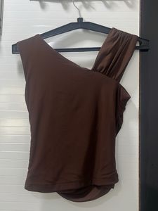 Chic Brown Ruched One-Shoulder Top