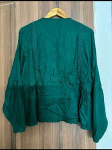 Emerald Green V-Neck Long Sleeve Top