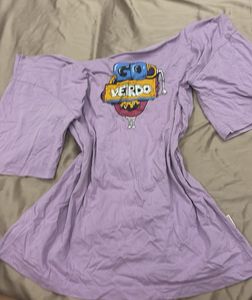 off shoulder graphic lilac tshirt