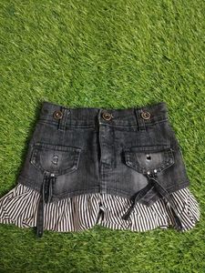 Girls Denim Skirt with Striped Ruffle