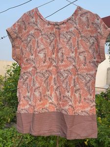 Chic Leaf Print Casual Top