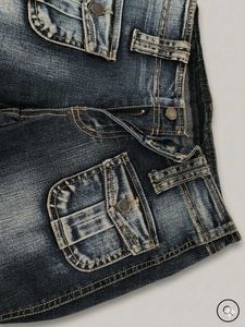 Vintage Y2K Dark Wash Flare Jeans with Cargo Pocke