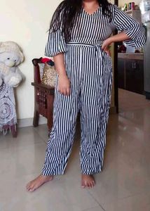 Black &amp; White Striped Jumpsuit For Women