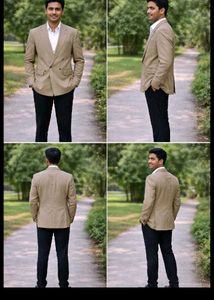 Men's Beige Double-Breasted Blazer