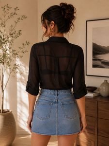 Sheer Black Button-Up Shirt