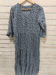 Navy Blue Printed Maxi Dress