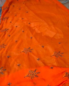 Vibrant Orange Embroidered Saree