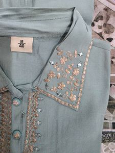 New Sage Bloom Embroidered Kurta Pant Set