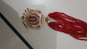 Exquisite Red Beaded Necklace with Embellished Pen