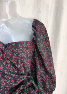 Floral Puff Sleeve Ruched Mini Dress