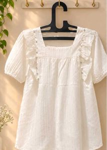 Chic White Square Neck Ruffle Top