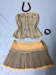 Y2K Denim Pleated Mini Skirt