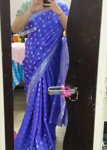 Elegant Blue Saree with Intricate Weave