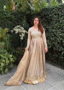 Elegant Beige Anarkali Gown with bottom