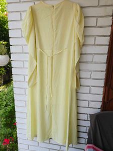 Elegant Yellow Puff Sleeve Midi Dress