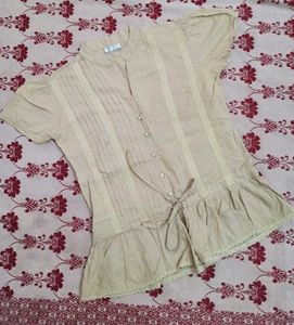 Beige Lace Trimmed Peplum Blouse