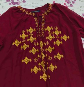 Maroon Kurta with Yellow Embroidery