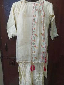Cream Embroidered Kurta Set